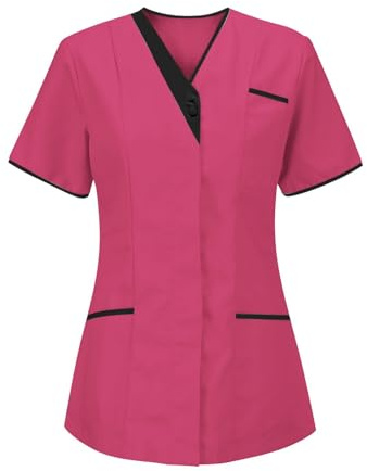 HAOLEI Scrub Tops for Women Uniform Beauty Healthcare Spa Salon Scrub Top Plus Size Short Sleeve Plain V Neck T Shirt UK Sale 2025 Casual Summer Shirts with Pockets Tunics Ladies Work Blouses