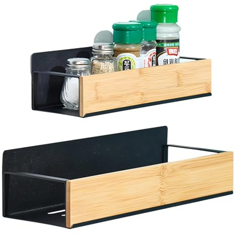 2 Piezas Estante Especias Magnético, Soporte sin Taladro Negro Organizador | Estante Magnético para Especias para Refrigerador, Ahorro de Espacio, para Nevera, Microondas y Lavadora