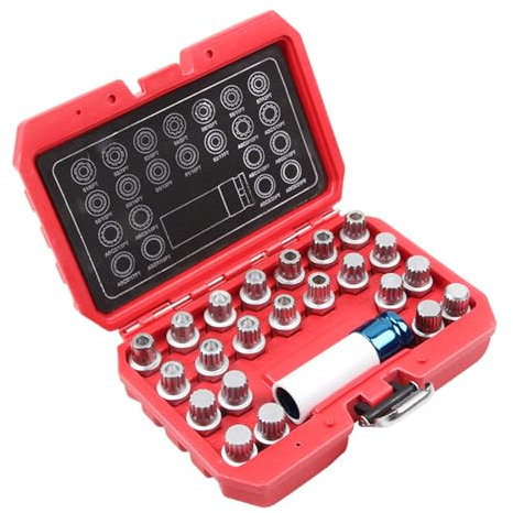 Lilinzhi Juego de 23 tuercas antirrobo de alta durabilidad para quitar llaves de bloqueo de rueda para emergencias fáciles de quitar el bloqueo de la rueda