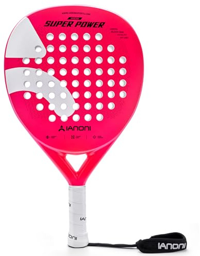 ianoni Racchetta da padel in fibra di carbonio + superficie 3D con nucleo in schiuma EVA Memory Flex - Super Power-Pink