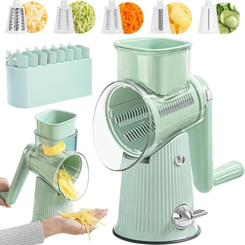 Roarrave 5 in 1 Food Chopper, 2025 Ultimate Kitchen Ally 5 in 1 Food Chopper, 5 in 1 Rotary Cheese Grater Vegetable Slice, Cheese Grater Hand Crank, Easy to Use with 5 Blades (Green)