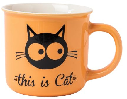 Cat Lover Ceramic Mug 390ml Coffee & Tea Cup Glossy Gift Mug for Cat Owners & Pet Lovers Assorted Designs (Orange)