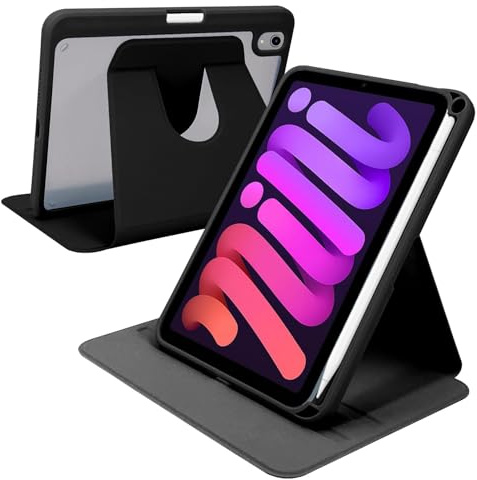 TXWLLIU Case for iPad Mini 7 (A17 Pro) 2024/iPad Mini 6 2021 8.3 Inch with Pencil Holder, 360 Degree Rotation with Auto Sleep/Wake Function, Black