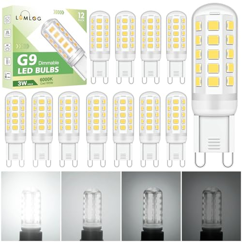 Lumlog G9 Led Bulbs Cool White, 3W Light Bulbs, Equivalent to 30-40W Halogen, 340Lm, 220-240V No Flicker Dimmable Energy Savingor Lighting Decor 12 Pack [Energy Class E]