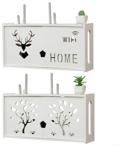 Sisinkal Plastic WiFi Router Organiser Box Wall Mount TV Accessories Storage Container Heat Dissipation Design (A)