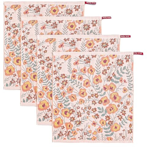 HOORDRY Geschirrtücher für die Küche, 100 % Baumwolle, Handtücher und Geschirrtücher mit Aufhängeschlaufe, super saugfähig, dekoratives Geschirrtuch mit Blumenmuster, 41 x 38 cm, Orange, 4 Stück