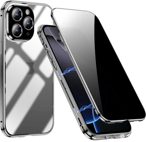 for iPhone 16 Pro Max Privacy Case,Magnetic Adsorption Cover,Metal Bumper,Anti-Peepining Tempered Glass Screen Protector,iPhone 16 Pro Max Shockproof Full Body Case,Gray