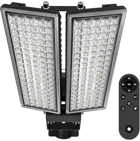 POWFUL 200W LED Fluter, 28000LM Dämmerung bis Morgengrauen & Fernbedienung | 6500K & IP67 Wasserdicht, Photocell- & Dauerbeleuchtung. Timer, Flimmerfrei, 240° verstellbar, 10KV Ü-Schutz für Parkplatz