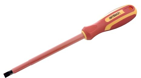 Amtech – VDE Insulated Slotted Screwdriver with CRV Steel Blade, 1000V Rated for Electrical Work, 6.5 x 150mm