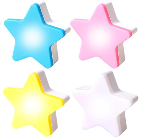 KBIBCK Nachtlicht Steckdose mit Dämmerungssensor, 4 Stück LED Nachtlicht Steckdose, Wand LED Orientierungslicht, Steckdosenlicht für Kinderzimmer, Treppe, Flur, Küche, Schlafzimmer (Stern)