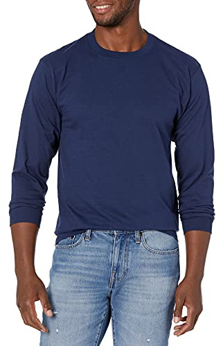 Hanes mens Hanes Men's Beefy Heavyweight Long Sleeve T-shirt Shirt, Navy, Small US
