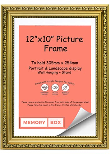 Verzierter Bilderrahmen im Shabby Chic/Foto/Posterrahmen - Mit Rückwand aus MDF - Mit Echtglas - Gold 12 x 10 Zoll