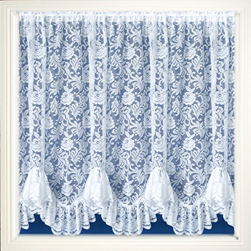Maple Textiles Austrian Flounce Victorian Flower Lace Thick Net Curtain Sold By The Metre (White, 54 (137cm) Drop)