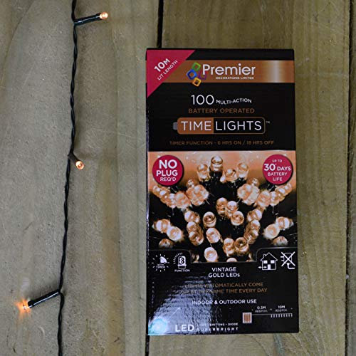 Premier Decorations Timelights Battery Operated Multi-Action 100 LED - Vintage Gold