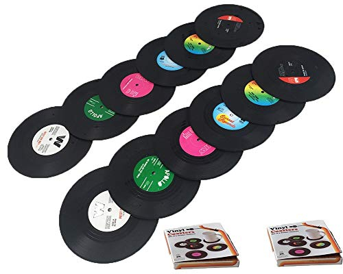 Tafeiya Personalised Drinks Coasters Set of 12 Retro CD Record Vinyl Anti-Heat/Slip Drinks Coasters for Coffee Tea Beer Mug Wine Glass Home and Bar