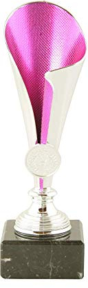 Mini Pokal Award Alabama inkl. hochwertigen Alu-Gravurschild mit Wunschtext (Silber-pink, 22 cm)