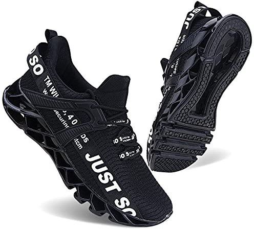 Wonesion Herren Fitness Laufschuhe Atmungsaktiv rutschfeste Mode Sneaker Sportschuhe,2 Schwarz Weiß,41 EU