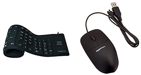LogiLink Tastatur Flexibel Wasserfest USB mit PS/2 schwarz & Amazon Basics USB-Maus mit DREI Schaltflächen (schwarz)