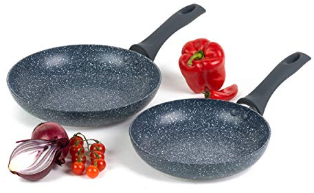 Russell Hobbs COMBO-4842A Nightfall Stone 2 Piece Pan Set, Non-Stick Frying Pan Set, 20/24 cm Crepe Pan, Induction Hob Fry Pan, Pressed Aluminium Cookware with Soft Touch Handles, Omelette Pan