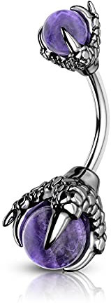 CM Crareesi Mania Bauchnabelpiercing Chirurgenstahl 16G 10mm Stablänge Violett Drachenkrallen Bauchnabel Piercing Schmuck mit natürlicher Edelstein Gem für Damen und Herren