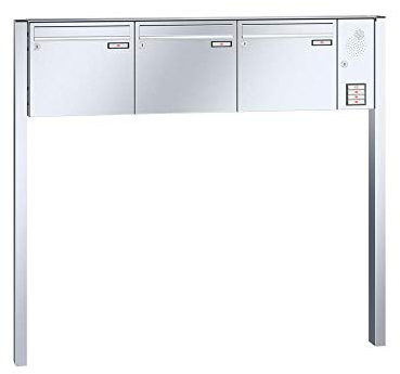 RENZ/Basic B / 3er Freistehende Briefkastenanlage Standbriefkasten mit Sprechfeld / V4A-Edelstahl/Volumen 12 L/zum Einbetonieren/Dein-Briefkasten.de
