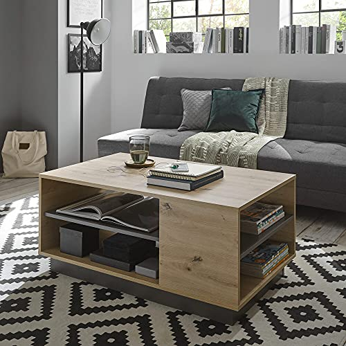 Lomadox Couchtisch in Eiche Artisan Nb. mit Absetzungen in Graphit grau, B/H/T: ca. 100/46/60 cm