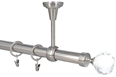 HDTL Gardinenstange Vorhangstange 25mm 1-läufig Deckenmontage Edelstahl Optik 240 cm Pelagia