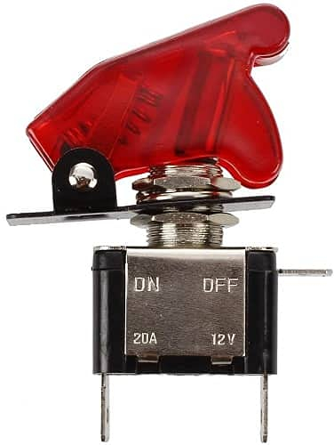 AUTOZOCO Interruptor de palanca de metal, Interruptor basculante, Interruptor SPST, Interruptor Flick Flip, 12 V 20A, SPST ON/OFF, con tapa, LED rojo, 2 pines