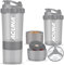 ACUNA Protein Shaker Bottle 600ml- 3 Layered Twist Off Cups For Pill & Supplement Storage - Steel Mixing Ball For Lump Free Smooth Shake- Easy To Clean Gym & Sports Shaker Bottle (Grey)