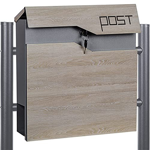 STILISTA Standbriefkasten, Holzoptik, Zeitungsfach, Farb- u. Modellwahl, Silber Genf