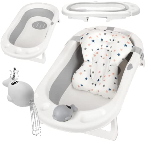 Primabobo Faltbar Babybadewanne, Große Babywanne faltbar, Kinderbadewanne mit Badesitz, für Babys von 0-36 Monaten (MyToy Badewanne mit Badekissen, Faltbare Babybadewanne)