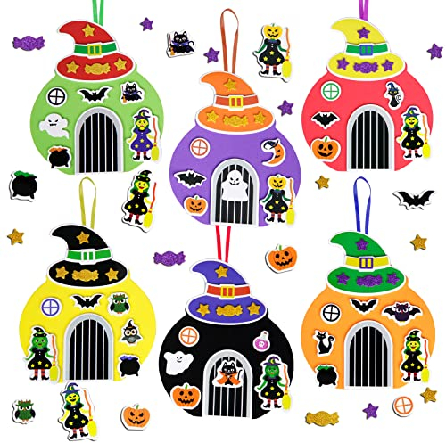 LAMEK 12 Hexenhaus Bastelsets für Kinder Halloween Kreativsets zum Basteln Kreative Kunsthandwerk Bastelhandwerk mit Moosgummi Aufkleber für Jungen Mädchen Halloweenzeit Karneval Geburtstag