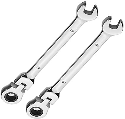 Vokenforu 8mm Ratchet Spanner,2 PCS Ratcheting Combination Wrench, Flex-Head Hardened Chrome Vanadium Steel Open End Spanner Metric