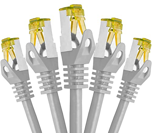 BIGtec LAN Kabel 5 Stück 7,5m Netzwerkkabel CAT7 Ethernet Internet Patchkabel CAT.7 grau Gigabit doppelt geschirmt Netzwerke Router Switch 2 x Stecker RJ45 kompatibel zu CAT.5 CAT.6 CAT.6a CAT.8