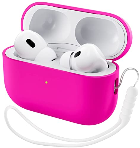 ORNARTO Kompatibel mit AirPods Pro 2 Hülle 2022, Schützende Flüssig Silikon Hülle für AirPods Pro 2 2022 Hybrid Skin Front LED Sichtbar Silikon Hülle Leuchtend Rosa