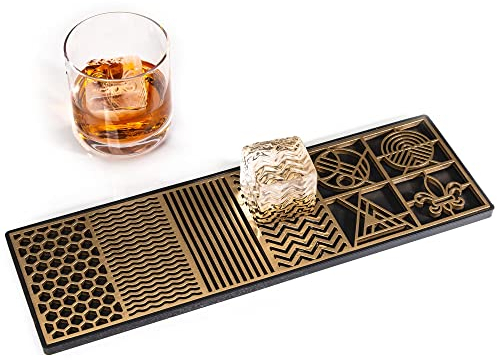 Ice Designer Tray – Craft Modern Ice Molds for Whiskey, Bourbon, & Cocktails in 5 Seconds – Whiskey Ice Mold Ice Cube Stamp – Bartender Accessories for Clear Ice Cocktails by Ash Harbor (Patterns)