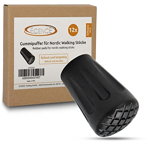 ECENCE Nordic Walking Stöcke Gummipuffer - 12 Stück - Aufsätze Trekkingstöcke, Nordic Walking Pads, Aufsätze Wanderstöcke, Innendurchmesser 10mm, Asphalt