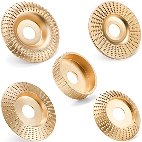 Hedume Set of 5 Wood Carving Disc for 4 or 4 1/2 Angle Grinder with 7/8 Arbor, Grinding Wheel Shaping Disc for Wood Cutting, Grinding Shaping Sculpting Disc for Wood