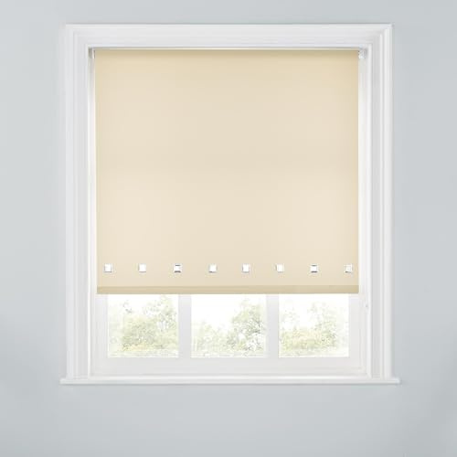 Trimmable Square Eyelet Roller Blind - 2FT - NATURAL - 60cm(W) x170cm(L) | Polyester Light-Filtering Roller Blind, Trim-To-Size for a Custom Fit, Brackets Inc, Ideal for Bedrooms, Kitchens & Lounges