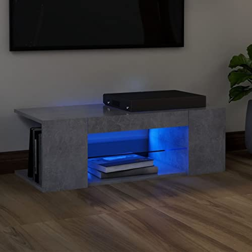 KOIECETA TV Schrank mit LED-Leuchten Lowboard Fernsehschrank Fernsehtisch Sideboard HiFi-Schrank TV Möbel Tisch Board (Betongrau, 90x39x30cm)