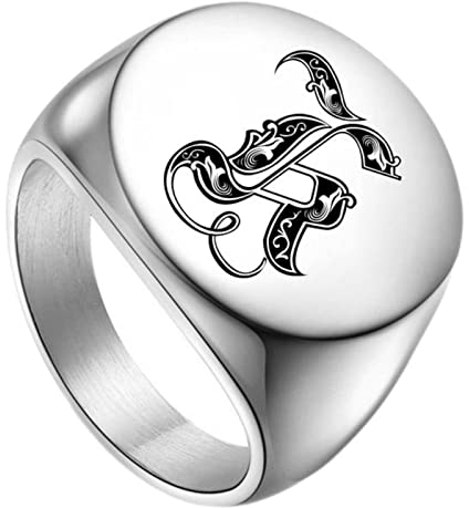CABULE Edelstahl Alphabet Schmuck Ring Alphabet Ring Finger Accessoires Initiale Mode Design - 14,K, Silber