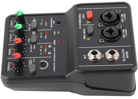 KIMISS 2 Channels Audio Mixer, USB Sound Card Audio Mixer 48V Power Compact Sound Mixing Console For Music Recording Home Karaoke Internet Karaoke