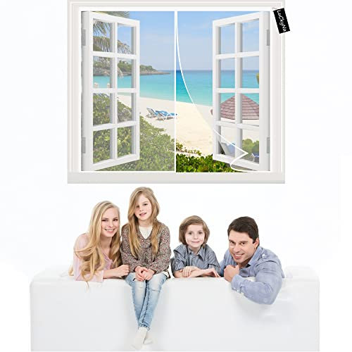 Zanzariera Estensibile 90x140cm Rete Tenda Anti-Zanzare Porta Auto Chiusura, Facile da Installare,senza forare per Porte Finestre Balcone Soggiorno Bianco