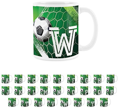 Football Letter W Mug - White Initial Personalised Alphabet Tea Coffee Gift Mug Present