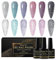 Shining She Smalto Semipermanente,6 Colori Smalto Semipermanente Unghie Glitter Rosa Argentato Verde Viola Nero,Smalti Gel per Unghie Soak Off UV LED,Manicure Arte Nail DIY a Casa,8ML
