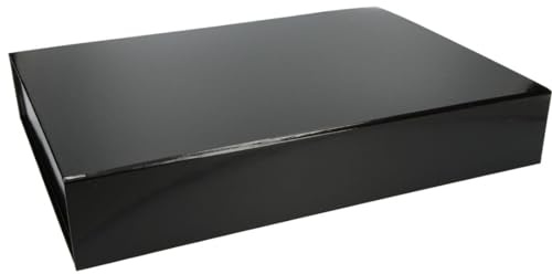 Premium Geschenkbox mit Deckel, faltbar, Geschenkkarton, Magnetbox, Geschenkverpackung für Weihnachten & Geburtstag, Magnetfaltbox, Schwarz glänzend, 37x26x6cm
