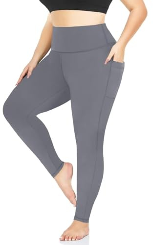 TNNZEET Leggings Damen High Waist mit Taschen Sporthose Blickdicht Sportleggins Lang Weiche Yogahose Elastische Hosen Sport Gym Laufhose(Dunkelgrau,XXL)