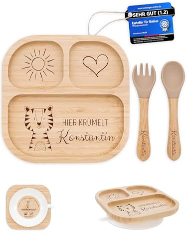 wunderwunsch - Personalisierter Baby Teller mit Saugnapf - Praktisches Kleinkind Zubehör mit Namen - Kinder Teller Rutschfest - Personalisierte Geschenke Geburt
