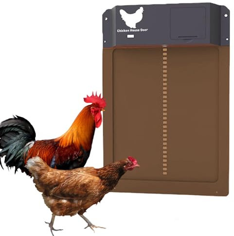 Alovez Porte Automatique Poulailler,Porte de Poulet avec Capteur de Lumière, Etanche Capteur de Lumière Automatique à Induction à Pile,Elevage de Poulets Sécurisé (Marron B)