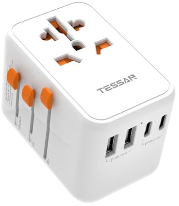 TESSAN Adattatore Universale da Viaggio, GaN Ricarica Rapida da 100W, Adattatore Presa con 2 USB C e 2 USB A, Presa Universale da Viaggio per USA UK Tailandia Giappone Australia